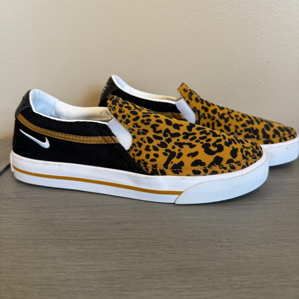Nike Leopard Print Slip-On Sneakers - Black and Gold